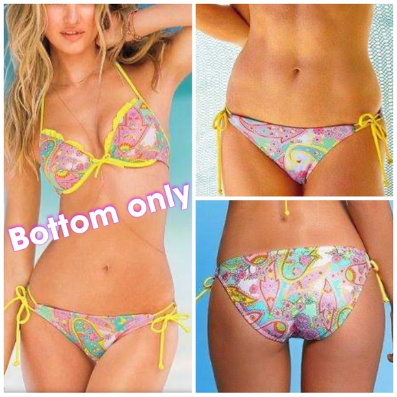 Victoria's Secret White Metallic Paisley Double Tie Side Bikini Bottom Size MED - Picture 1 of 10